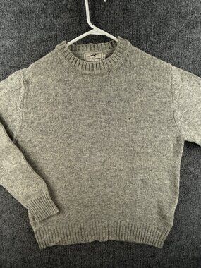 Thomas Burberry Pullover Medium Long Sleeve All Wool Gray Logo Crew Neck Knit